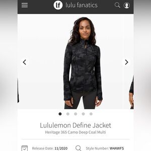 EUC Lululemon Define Jacket Sz 10 *heritage 365 Camo Deep Coal Multi*